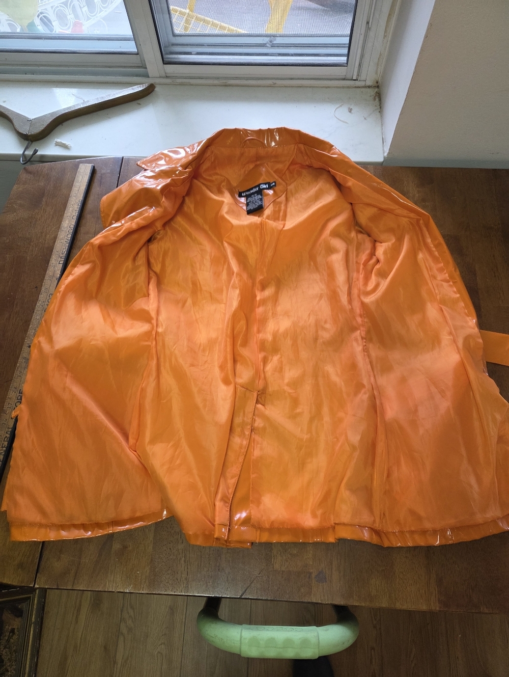 Vintage Wonder Girl Medium Orange Vinyl Rain Coat - Belted  - Picture 2 of 9